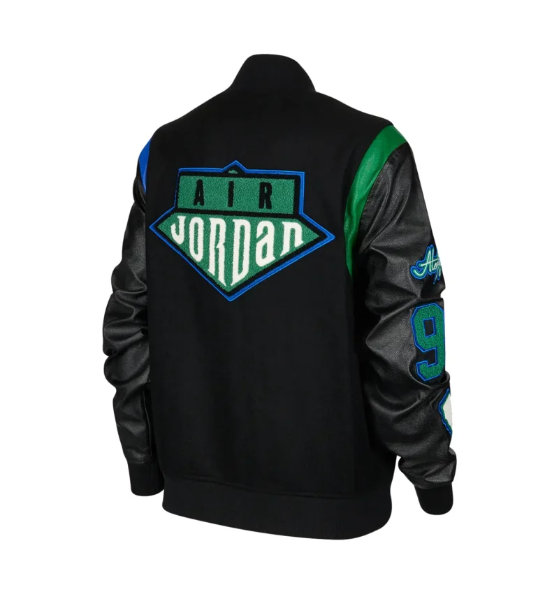 Jordan x Aleali May Black Wool & Leather Varsity Jacket