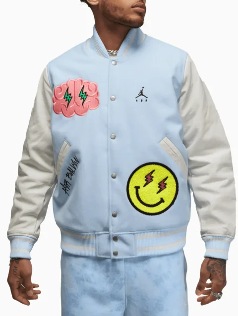 Jordan x J Balvin White Blue Varsity Jacket