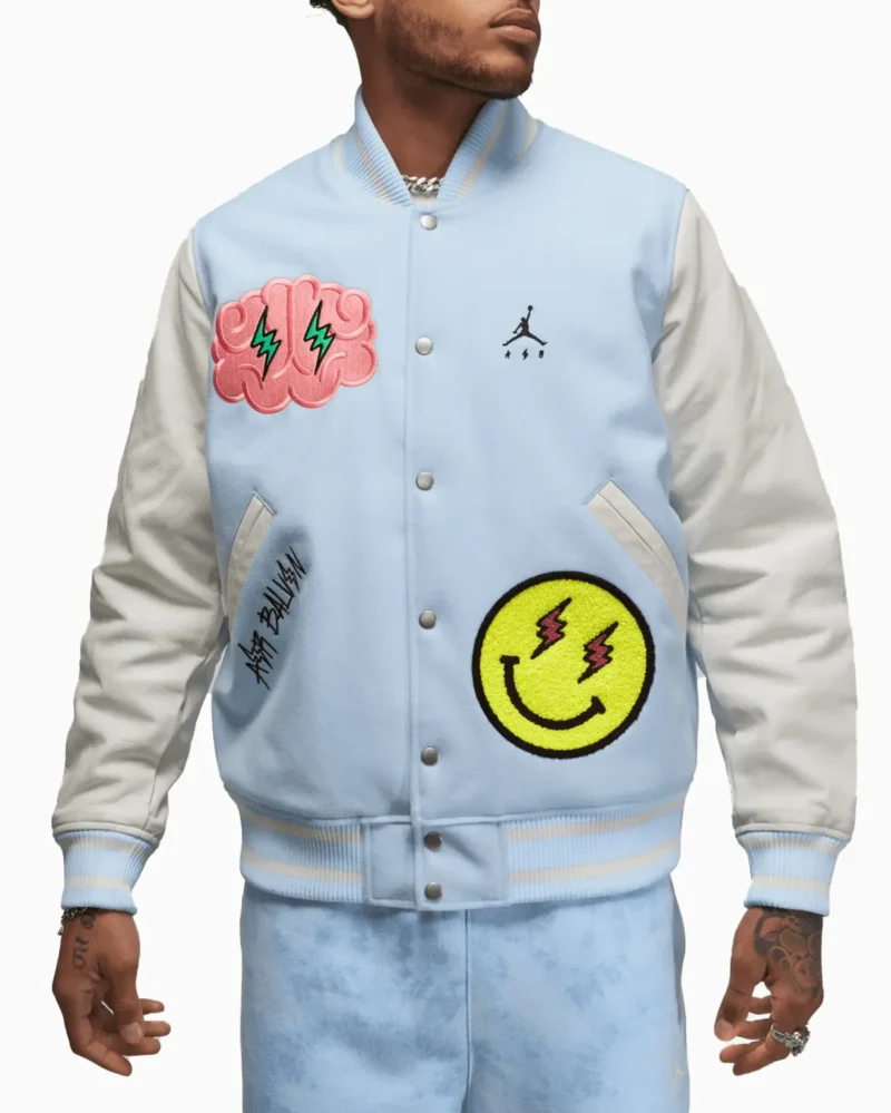 Jordan x J Balvin White Blue Varsity Jacket