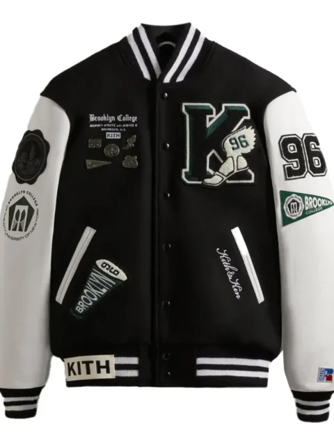Kith Russell Athletic Cuny Brooklyn College Golden Bear Black & White Varsity Jacket
