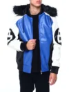 Mens 8 Ball Blue Hooded Leather Jacket