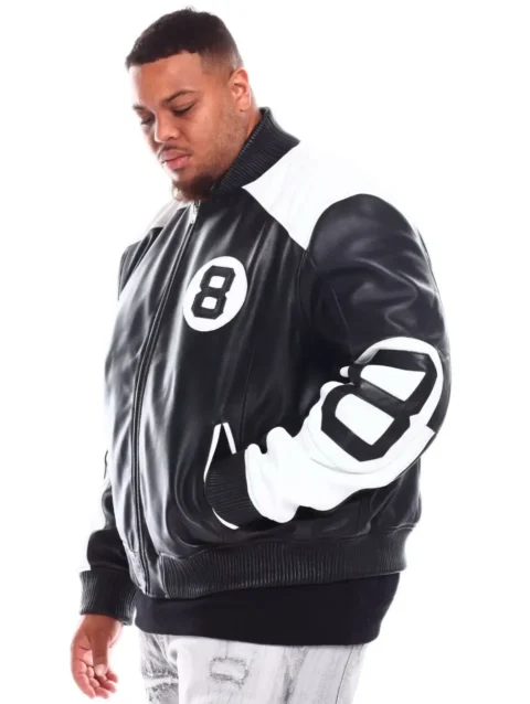 Men’s 8 Ball Genuine Leather Jacket B&T Black & White