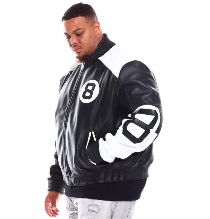Men’s 8 Ball Genuine Leather Jacket B&T Black & White