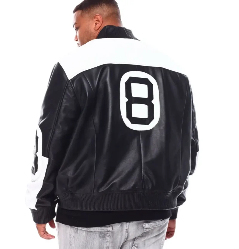 Men’s 8 Ball Genuine Leather Jacket B&T Black & White