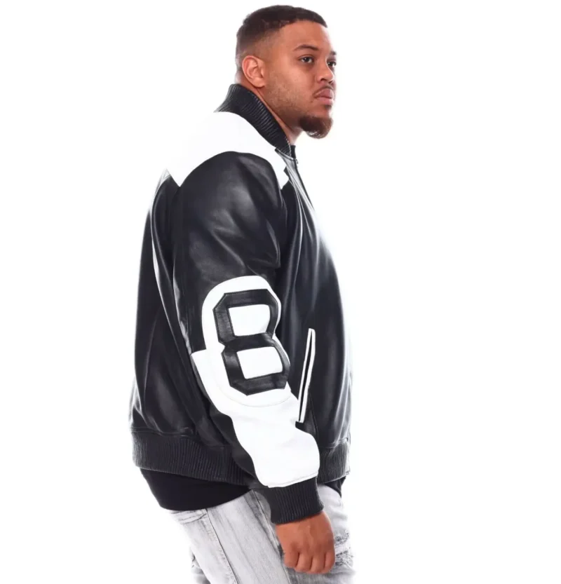 Men’s 8 Ball Genuine Leather Jacket B&T Black & White