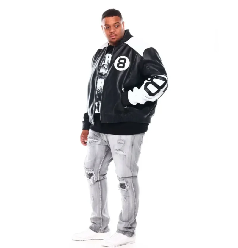 Men’s 8 Ball Genuine Leather Jacket B&T Black & White