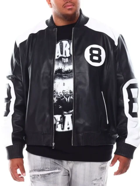 Men’s 8 Ball Genuine Leather Jacket B&T Black & White