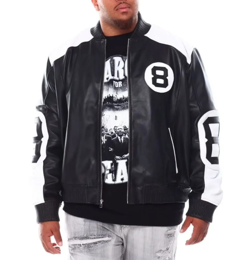 Men’s 8 Ball Genuine Leather Jacket B&T Black & White
