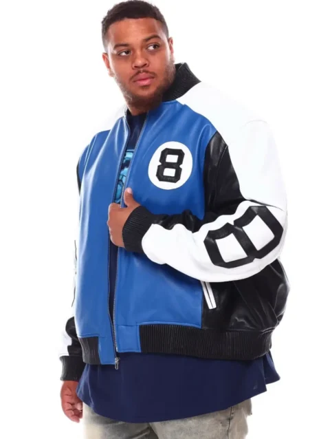 Men’s 8 Ball Genuine Leather Jacket B&T Blue