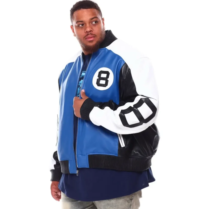 Men’s 8 Ball Genuine Leather Jacket B&T Blue