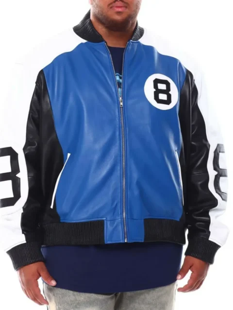 Men’s 8 Ball Genuine Leather Jacket B&T Blue