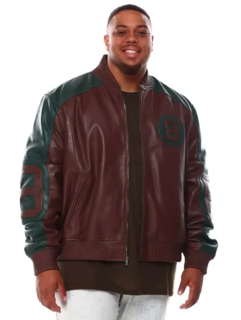 Men’s 8 Ball Genuine Leather Jacket B&T Brown & Green