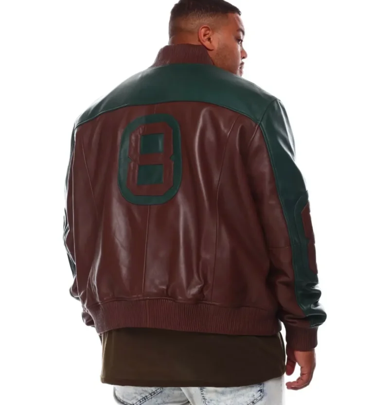 Men’s 8 Ball Genuine Leather Jacket B&T Brown & Green