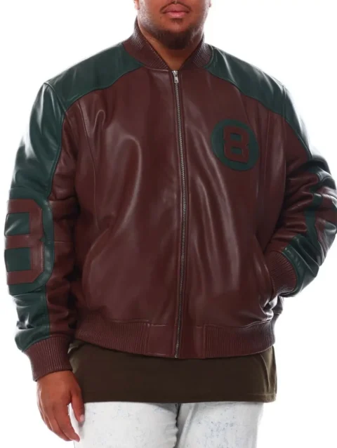Men’s 8 Ball Genuine Leather Jacket B&T Brown & Green