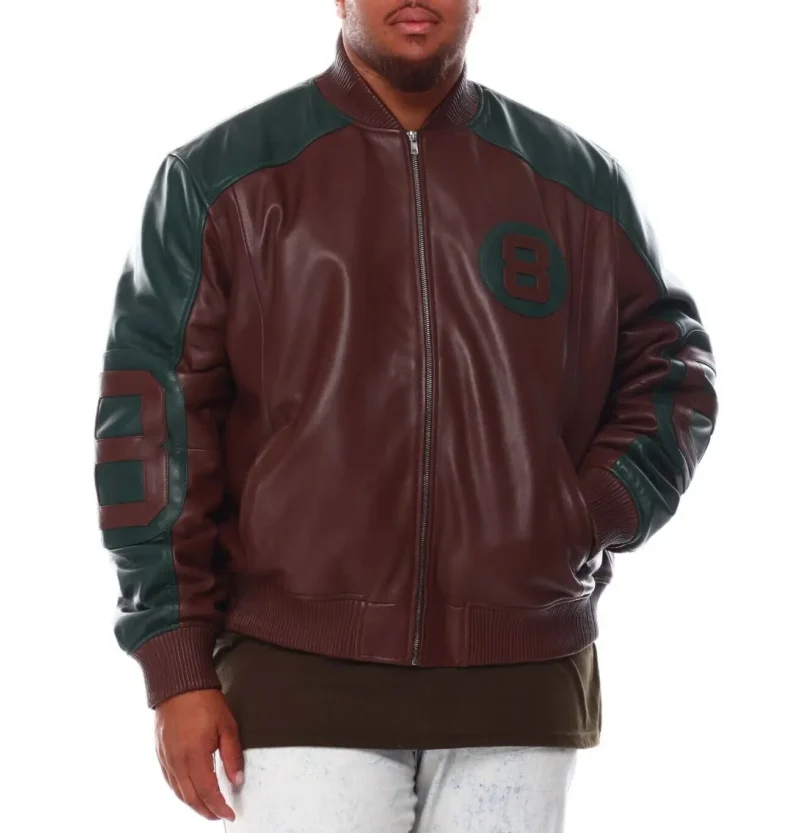 Men’s 8 Ball Genuine Leather Jacket B&T Brown & Green