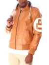 Mens 8 Ball Light-Brown Bomber Leather Jacket