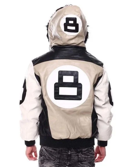 Mens 8 Ball Sand Bomber Leather Jacket Faux Fur Hood