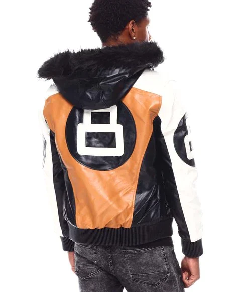 Mens Timber 8 Ball Hooded Leather Jacket