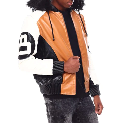 Mens Timber 8 Ball Hooded Leather Jacket