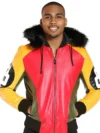 Men’s Tri Color 8 Ball Leather Jacket with Fur Hood