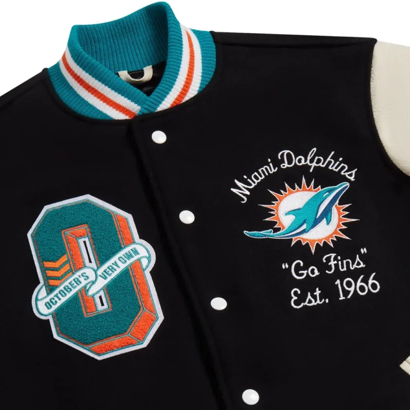 Miami Dolphins OVO Full-Snap Varsity Jacket Black - Image 3