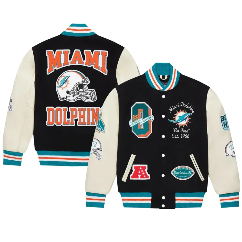 Miami Dolphins OVO Full-Snap Varsity Jacket Black - Image 6