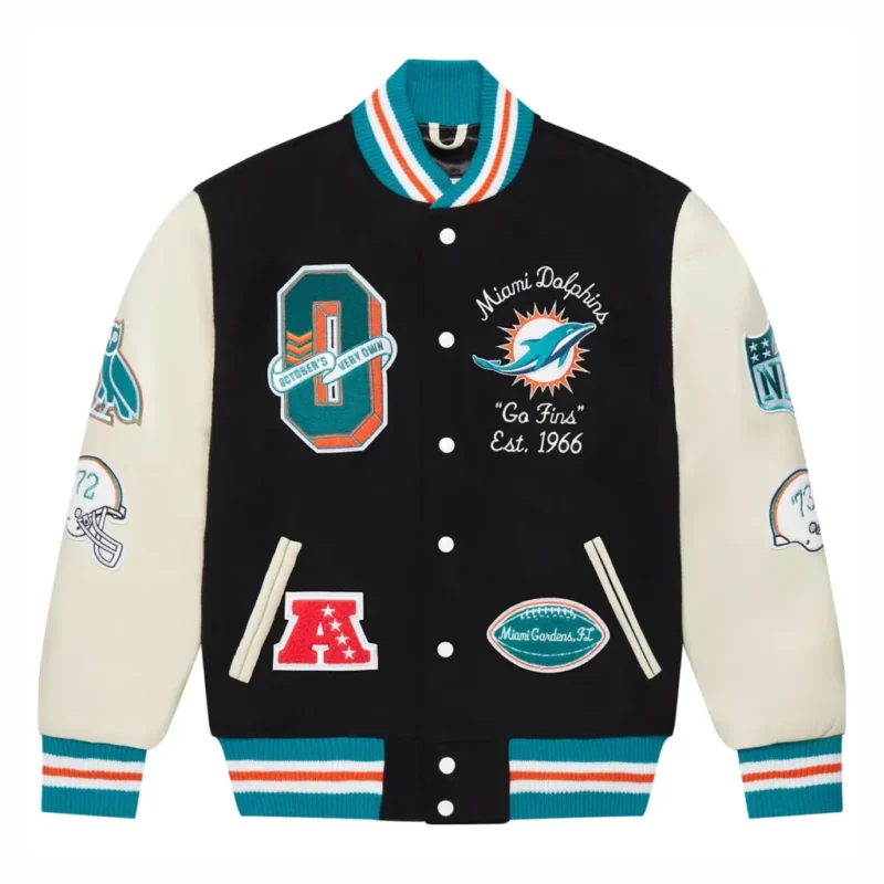 Miami Dolphins OVO Full-Snap Varsity Jacket Black