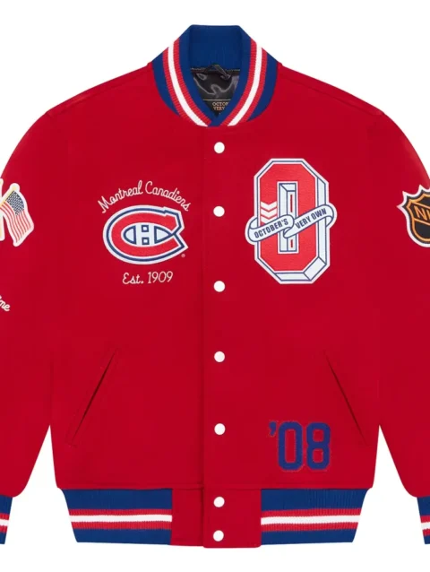 Montreal Canadiens OVO x NHL Red Full-Snap Varsity Jacket
