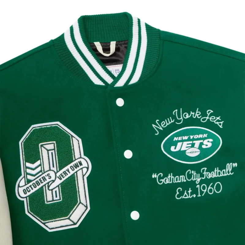 New York Jets OVO Wool & Leather Full-Snap Varsity Jacket