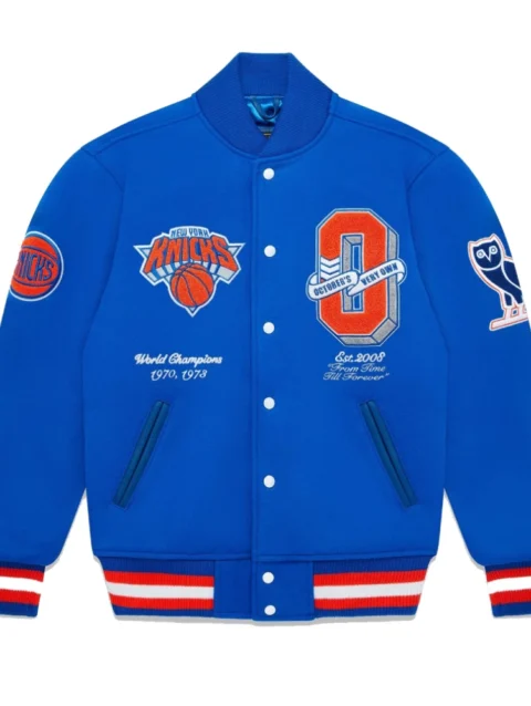 New York Knicks OVO X Blue Wool Varsity Jacket
