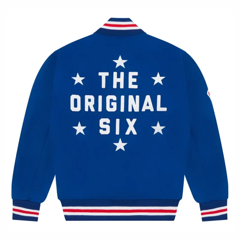 New York Rangers OVO x NHL Full-Snap Varsity Jacket Blue - Image 2