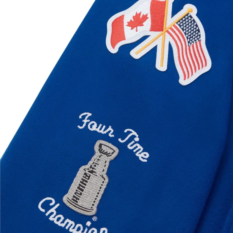 New York Rangers OVO x NHL Full-Snap Varsity Jacket Blue - Image 3
