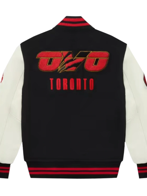 OVO X Toronto Raptors Black Cream Wool & Leather Varsity Jacket
