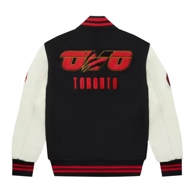 OVO X Toronto Raptors Black Cream Wool & Leather Varsity Jacket