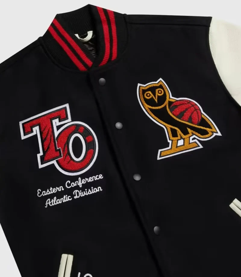 OVO X Toronto Raptors Black Cream Wool & Leather Varsity Jacket
