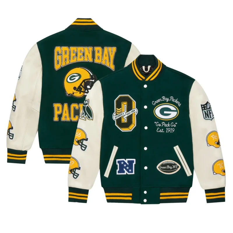 OVO x NFL Green Bay Packers Full-Snap Varsity Jacket Green - Image 5