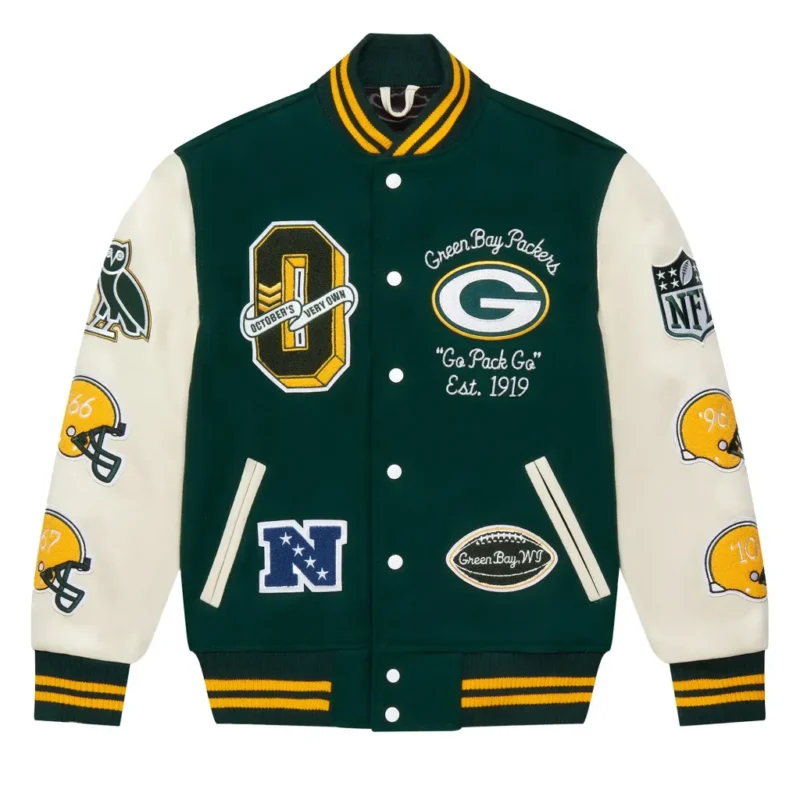 OVO x NFL Green Bay Packers Full-Snap Varsity Jacket Green
