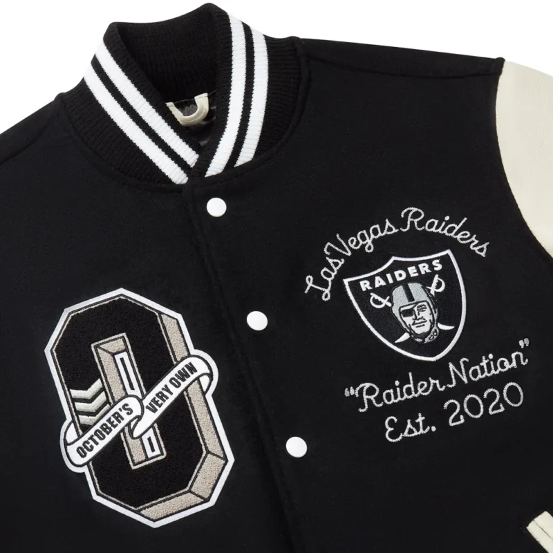 OVO x NFL Las Vegas Raiders Full-Snap Varsity Jacket Black - Image 5