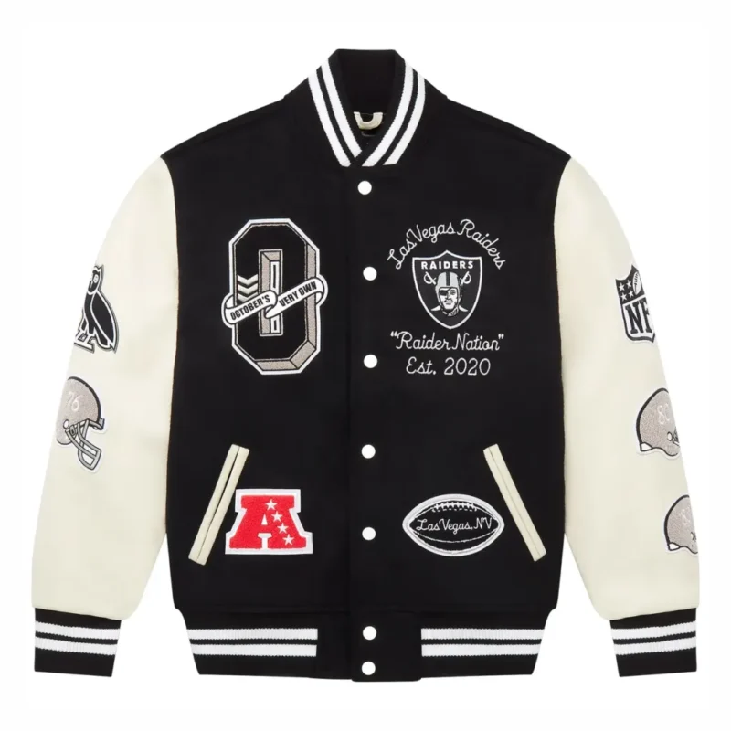 OVO x NFL Las Vegas Raiders Full-Snap Varsity Jacket Black
