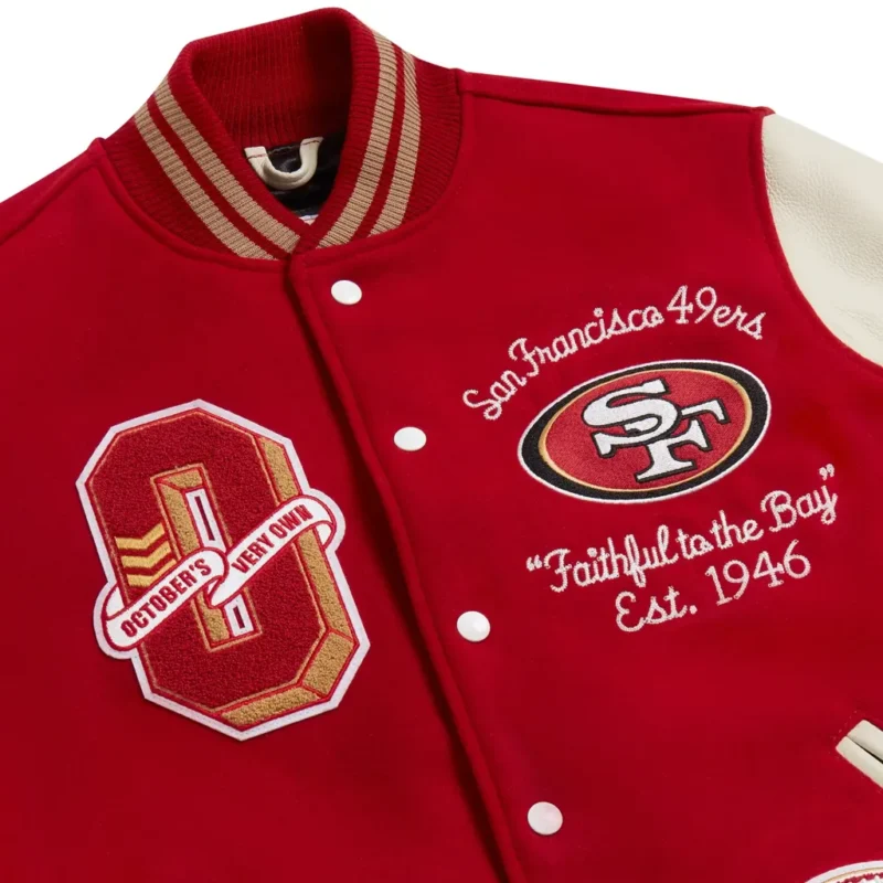San Francisco 49ers OVO Scarlet Full-Snap Varsity Jacket - Image 3