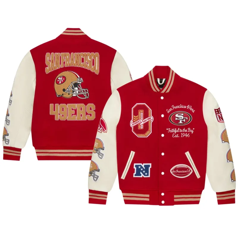 San Francisco 49ers OVO Scarlet Full-Snap Varsity Jacket - Image 6