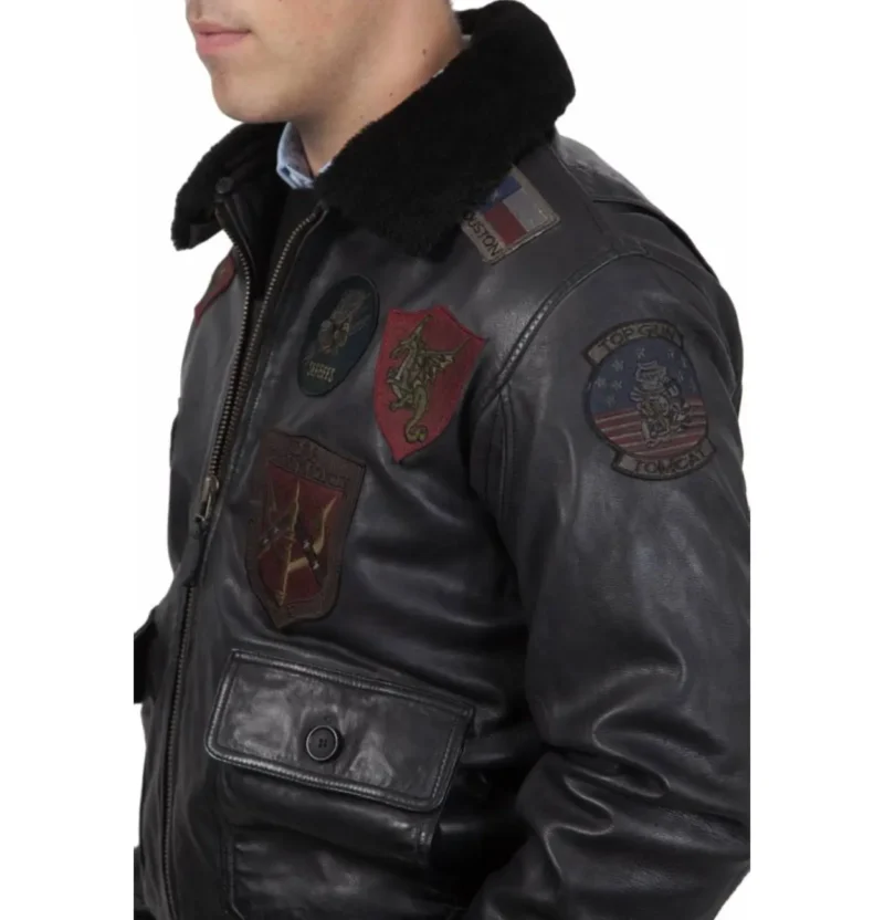The Official Gun Bomber Shearling Leather Jacket Black - Image 3