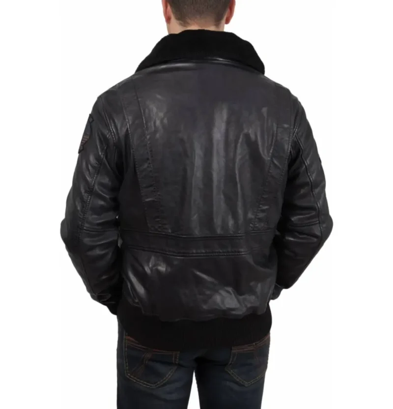 The Official Gun Bomber Shearling Leather Jacket Black - Image 5