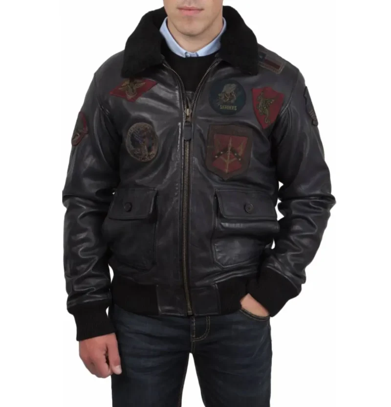 The Official Gun Bomber Shearling Leather Jacket Black