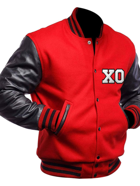 The Weeknd Xo Jackets Casual Baseball Red & Black Wool & Leather Varsity Jacket