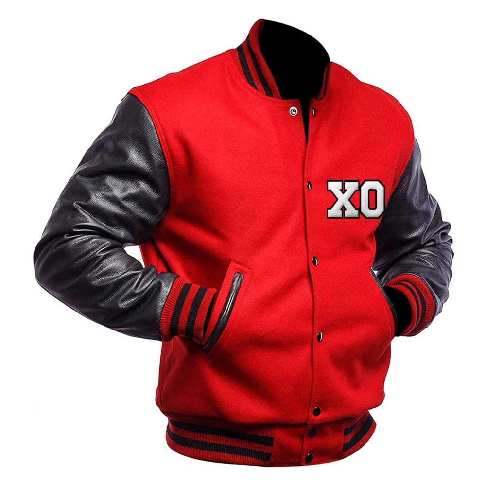 The Weeknd Xo Jackets Casual Baseball Red & Black Wool & Leather Varsity Jacket