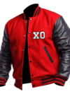 The Weeknd Xo Jackets Casual Baseball Red & Black Wool & Leather Varsity Jacket