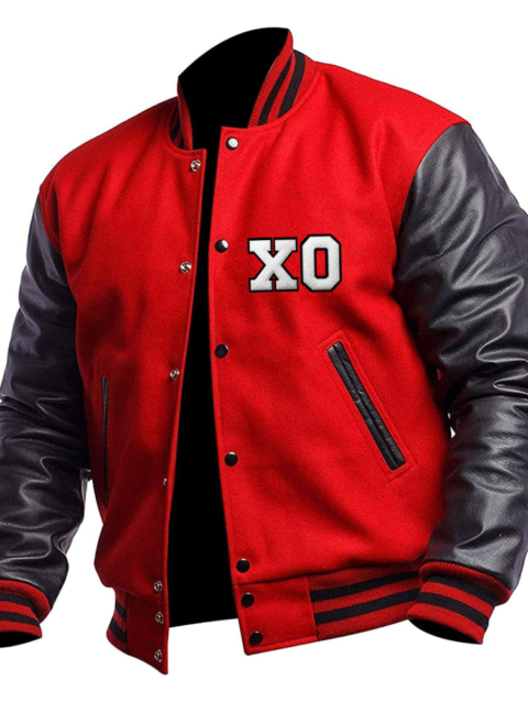 The Weeknd Xo Jackets Casual Baseball Red & Black Wool & Leather Varsity Jacket