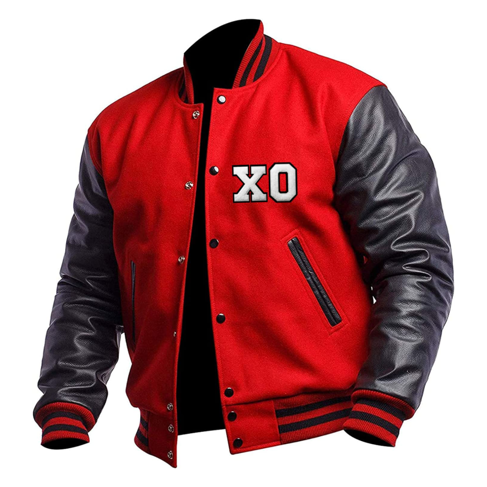 The Weeknd Xo Jackets Casual Baseball Red & Black Wool & Leather Varsity Jacket