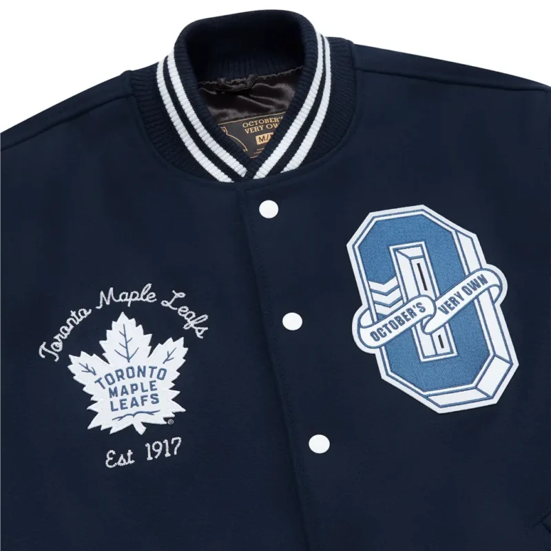 Toronto Maple Leafs OVO x NHL Full-Snap Varsity Jacket Blue - Image 3